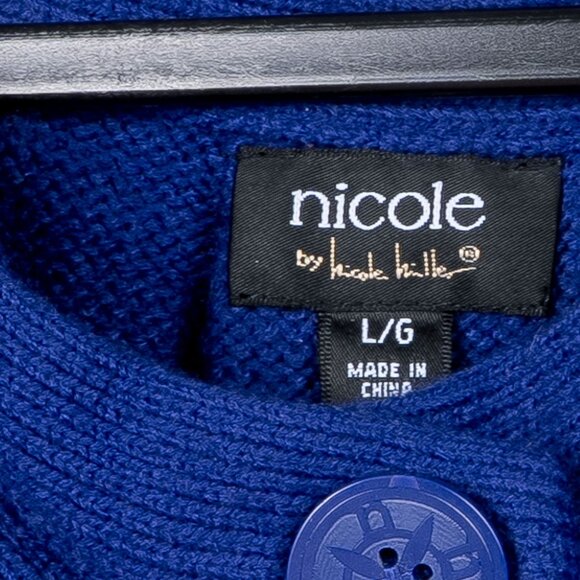 Nicole Miller Cardigan Sweater L Womens Blue Button Pockets Knit Acrylic Stretch - Picture 4 of 6
